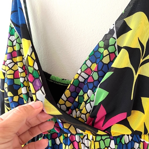 Tank Floral Maxi Pullover Dress V Neck Stretch Loose Fit Fully Lined Sz M L - Picture 3 of 7